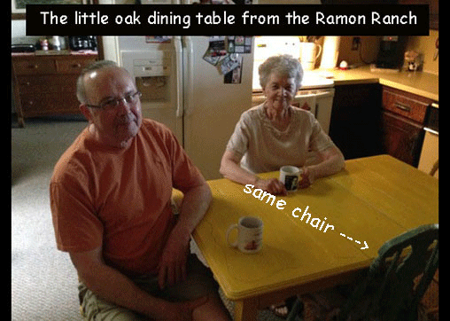 <terry and adrienne sitting at little oak dining set from ramon ranch>