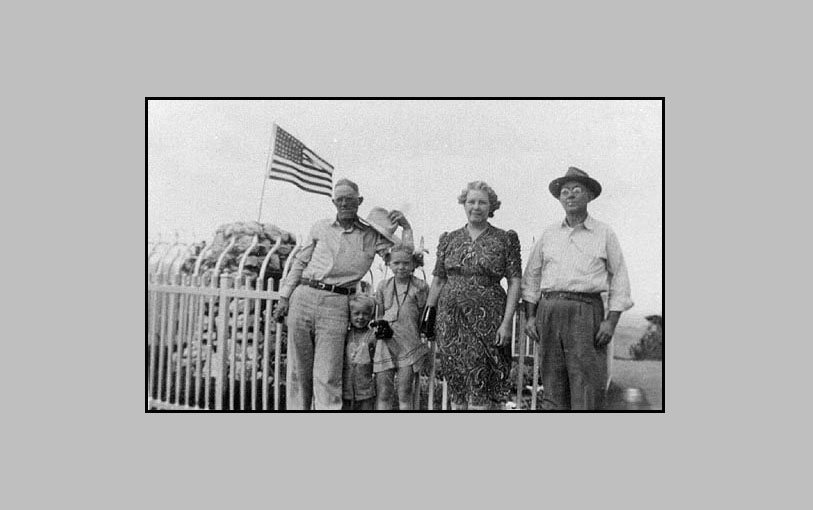 Adron Terry Adrienne aunt clara yocum hardy warren downer standing by a flag with 48 stars