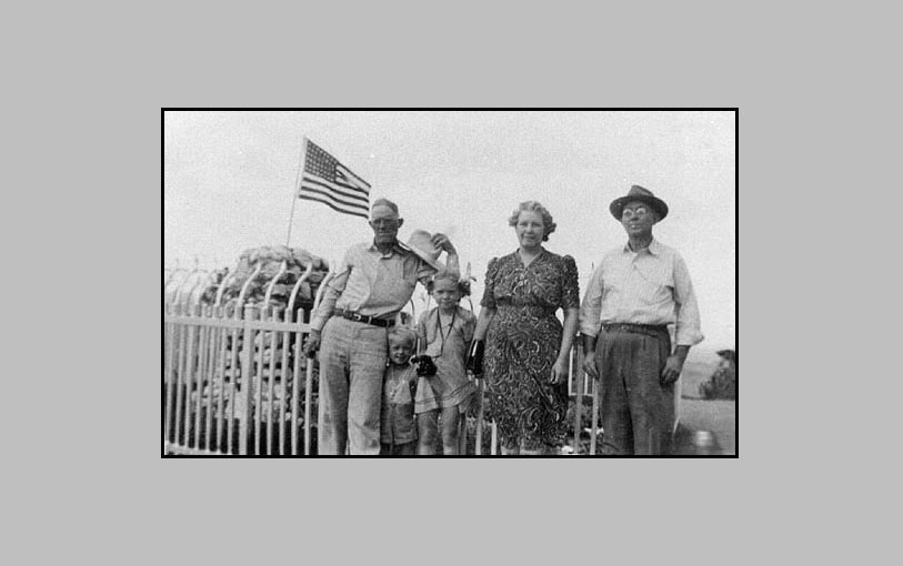 Adron Terry Adrienne aunt clara yocum hardy warren downer standing by a flag with 48 stars