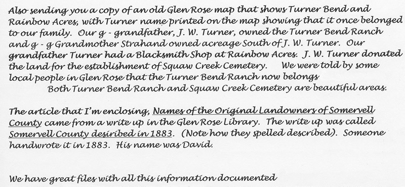 <mam of old glen rose texas that shows turner bend and rainbow acres squaw creek cemetery>