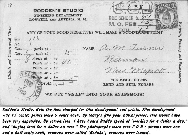 <rodden's studio roswell and artesia, NM 1933>