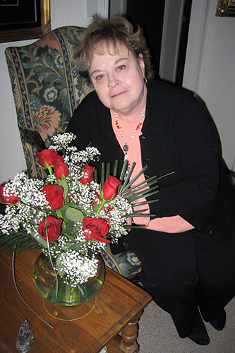 <janell with valentine flowers>