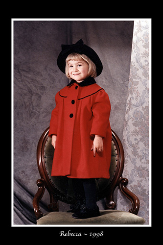 <red coat black hat>