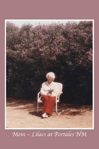 <mom mother johnie white lawn chair lilacs>