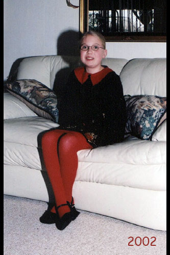 <krystal red stockings white leather couch christmas 2002>