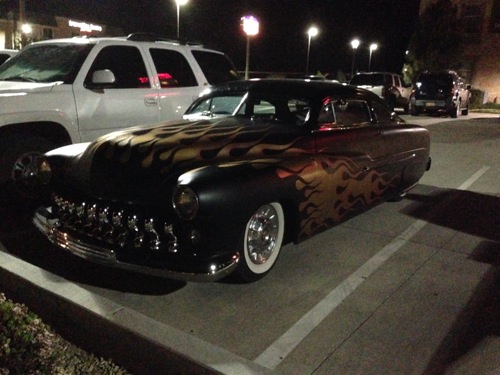 <cool mercury hot rod parked at las cruces motel>