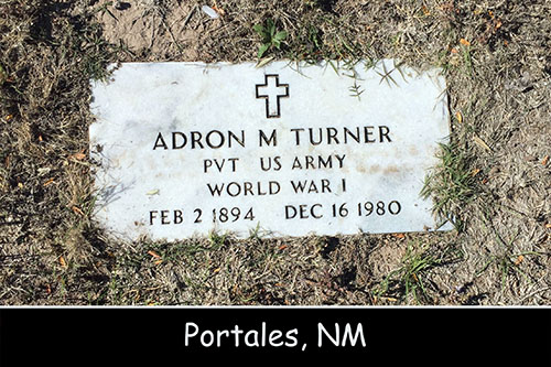 adron turner memorial stone grave pvt us army world war 1 feb 2, 1894 Dec 16, 1980