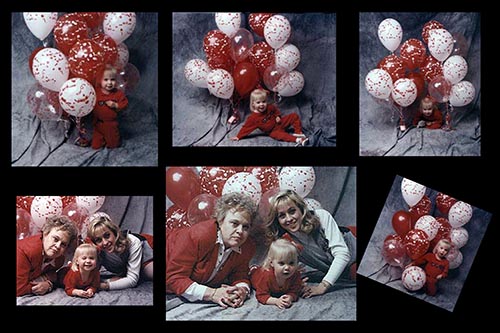 grey red and white balloons