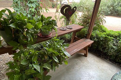 patio bench picnic table with ivy