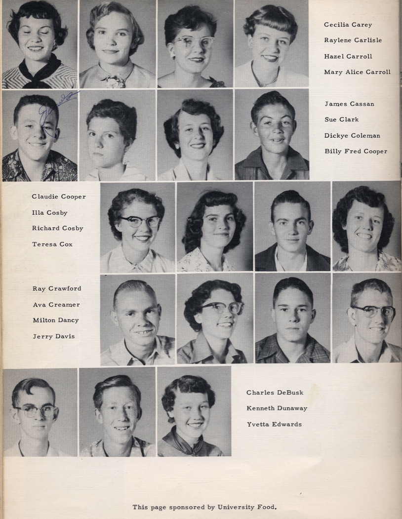 this page sponsored by odom's office supply cecilia carey raylene carlisle hazel carroll mary alice carroll james cassan james thomas cassan sue clark dickye coleman billy fred cooper claudie cooper illa cosby richard cosby teresa cox ray crowford ava creamer milton dancy jerry davis charles debusk kenneth dunaway yvetta edwards